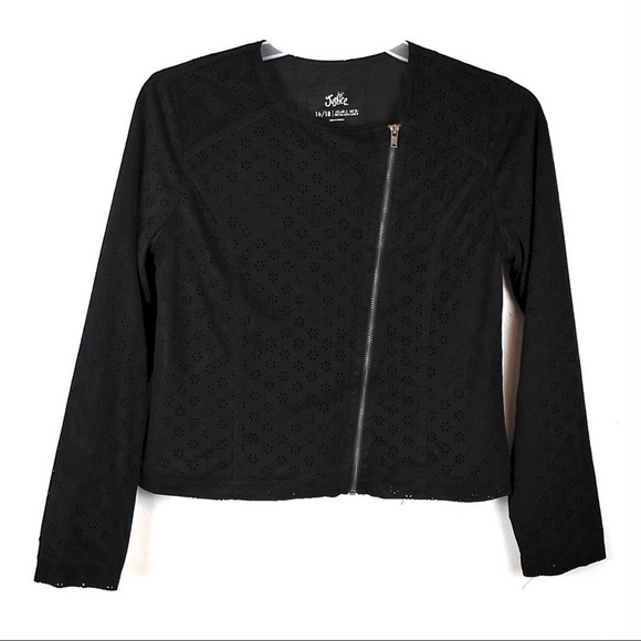 Girls JUSTICE Eyelet Microfiber Long Sleeve Zip Motto Jacket,Black,Size 16/18/XL - Picture 1 of 6